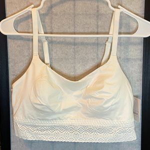 Auden Lace Band Long-Line Removable Pads Adjustable-Straps Bralette Cream NWT L